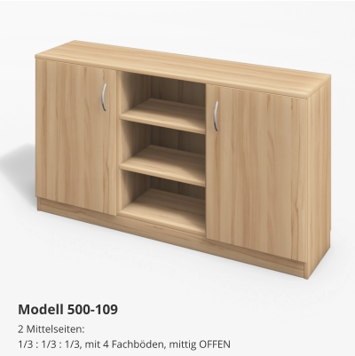 2 Mittelseiten:1/3 : 1/3 : 1/3, mit 4 Fachböden, mittig OFFEN Modell 500-109