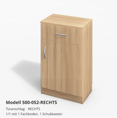 Türanschlag:	RECHTS1/1 mit 1 Fachboden, 1 Schubkasten Modell 500-052-RECHTS