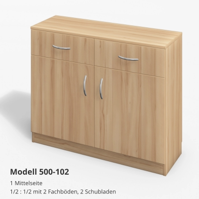 1 Mittelseite1/2 : 1/2 mit 2 Fachböden, 2 Schubladen Modell 500-102