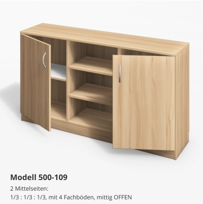 2 Mittelseiten:1/3 : 1/3 : 1/3, mit 4 Fachböden, mittig OFFEN Modell 500-109