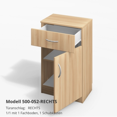 Türanschlag:	RECHTS1/1 mit 1 Fachboden, 1 Schubkasten Modell 500-052-RECHTS