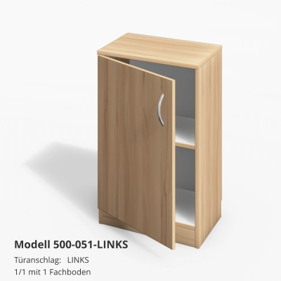 Türanschlag:	LINKS1/1 mit 1 Fachboden Modell 500-051-LINKS