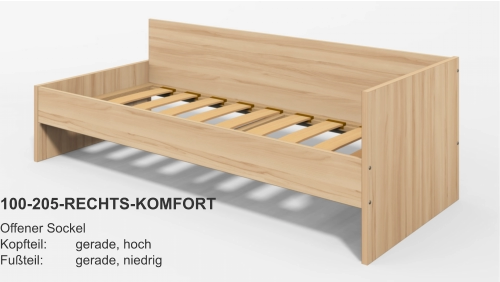 100-205-RECHTS-KOMFORT Offener SockelKopfteil:	gerade, hochFußteil:	gerade, niedrig