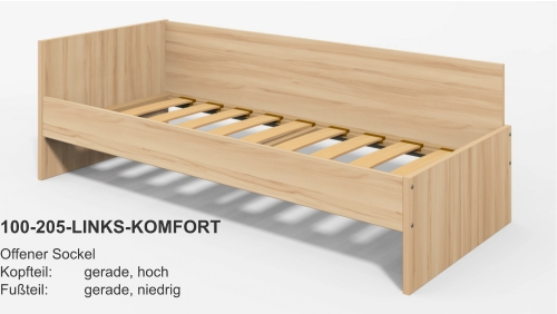 100-205-LINKS-KOMFORT Offener SockelKopfteil:	gerade, hochFußteil:	gerade, niedrig