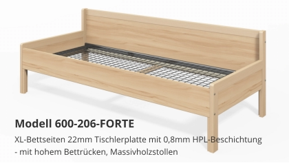 XL-Bettseiten 22mm Tischlerplatte mit 0,8mm HPL-Beschichtung- mit hohem Bettrücken, Massivholzstollen Modell 600-206-FORTE