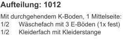 Aufteilung: 1012 Mit durchgehendem K-Boden, 1 Mittelseite:1/2	Wäschefach mit 3 E-Böden (1x fest)1/2	Kleiderfach mit Kleiderstange