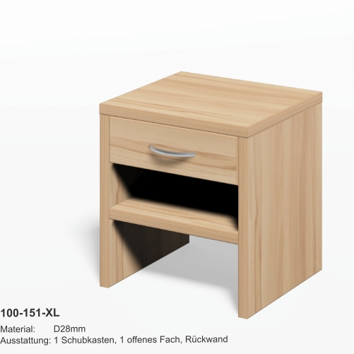 100-151-XL Material:	D28mmAusstattung:	1 Schubkasten, 1 offenes Fach, Rückwand