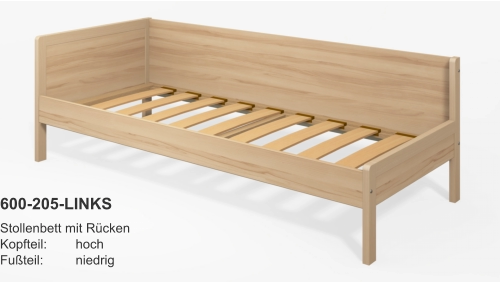 600-205-LINKS Stollenbett mit RückenKopfteil:	hochFußteil:	niedrig